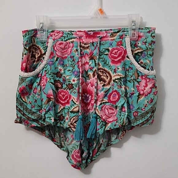 Spell & the Gypsy Collective Babushka Turquoise Blouse Shorts Set XS b179 - Picture 6 of 16